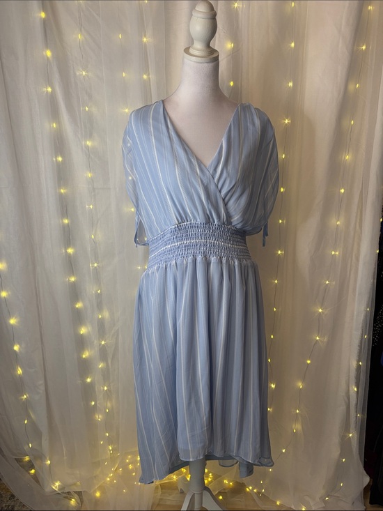 BCBG Dresses & Skirts - BCBG Pale Blue Striped V-Neck Midi Dress